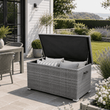 Small Outdoor Rattan Storage Box - Weather-Resistant Garden Storage Chest, Grey