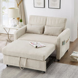 2 Seater Pull-Out Sofa Bed with Sleeping Function - Convertible Linen Sleeper Sofa, Adjustable Backrest, Beige
