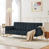 Modern Adjustable Velvet Sofa Bed with MultiPosition Backrest & Armrests, Metal Legs, Convertible Sleeper Function, Ideal for Living Room, Bedroom, Home Theater & Guest Room, Black, Video Included
