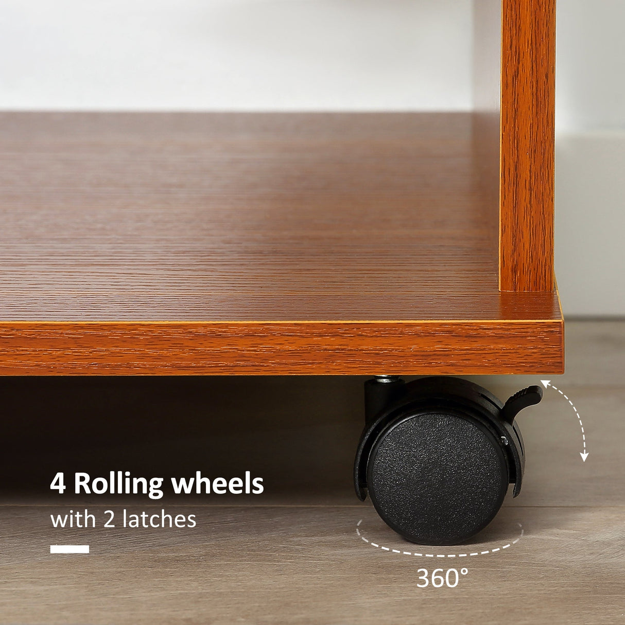 Open Wardrobe on Wheels, Clothes Hanging Rail & 3 Storage Shelves, Walnut