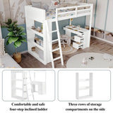 3ft Kids Bunk Bed with Desk & Storage – White Wooden Bed with 4-Step Ladder, Drawers & Shelves