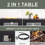50,000 BTU Dark Gray Rectangular Propane Fire Pit Table with Lid, Outdoor Gas Fire Table with Hidden Tank, Lava Rocks & Cover Included