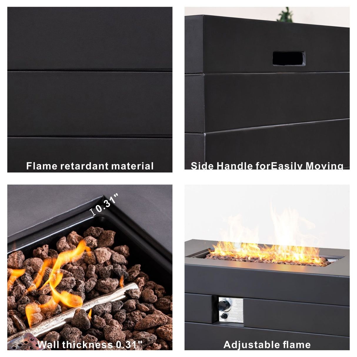 50,000 BTU Dark Gray Rectangular Propane Fire Pit Table with Lid, Outdoor Gas Fire Table with Hidden Tank, Lava Rocks & Cover Included