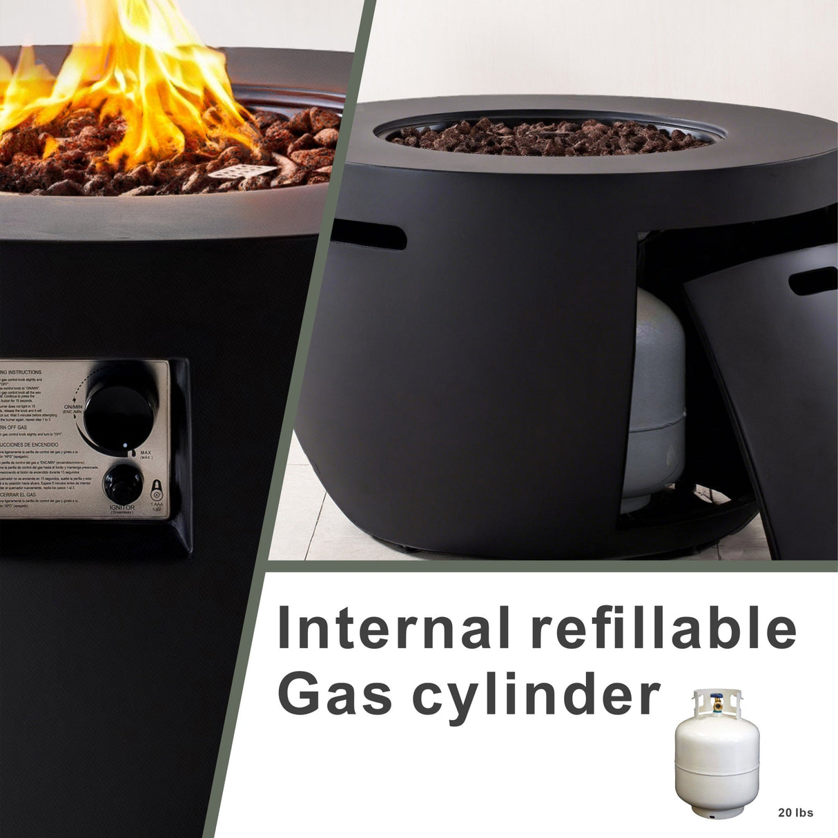 50,000 BTU Round Dark Gray Propane Fire Pit Table with Lid, Outdoor Gas Fire Table with Hidden Tank, Lava Rocks & Cover Included