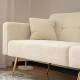 Modern Convertible Sofa Bed - Adjustable Recliner with Gold Legs and Side Storage Pockets, Beige