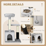 Cat Tree Climbing Tower Scratch Post Activity Center with Massage Toy Hanging Ball Bed Condo Perch, Grey