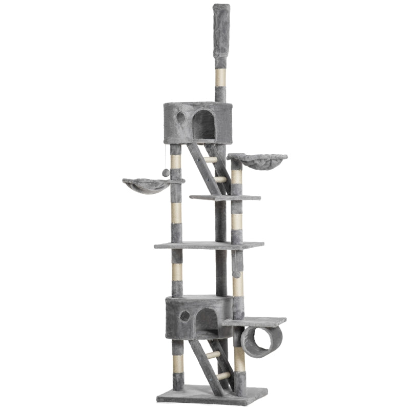 Floor to Ceiling Cat Tree for Indoor Cats, Adjustable Height - Light Grey
