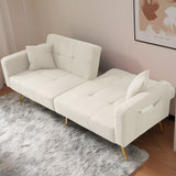Convertible Sofa Bed - Adjustable Recliner Sofa with Gold Legs and Side Storage Pockets, White