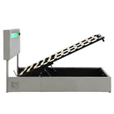 4ft6 Double Velvet Hydraulic Storage Bed - LED Bed with Bluetooth Speaker, USB & Side Pockets, Grey