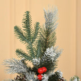 5ft Artificial Snow Dipped Christmas Tree – Pencil Style with Red Berries & White Pinecones, Foldable Feet for Easy Setup