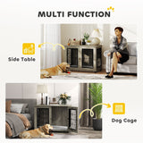 PawHut Dog Crate End Table with Cushion, Lockable Door - Grey