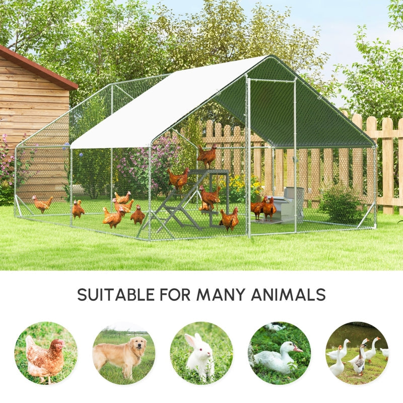 Chicken Walk-in Run, Galvanised Coop Hen Poultry Cage Rabbit Hutch Pet Playpen, Water-Resist Cover