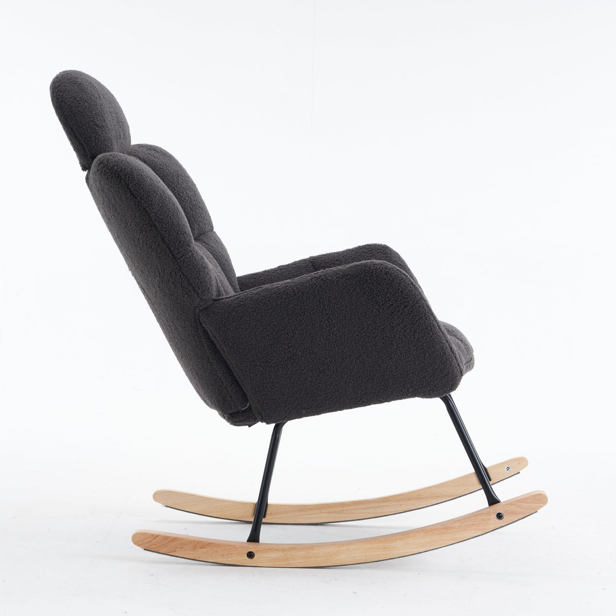 Soft Teddy Fabric Rocking Chair with Padded Seat and Headrest, Dark Grey