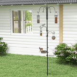 Bird Feeding Station Kit, 6 Hooks, 4 Hanging Feeders, Black