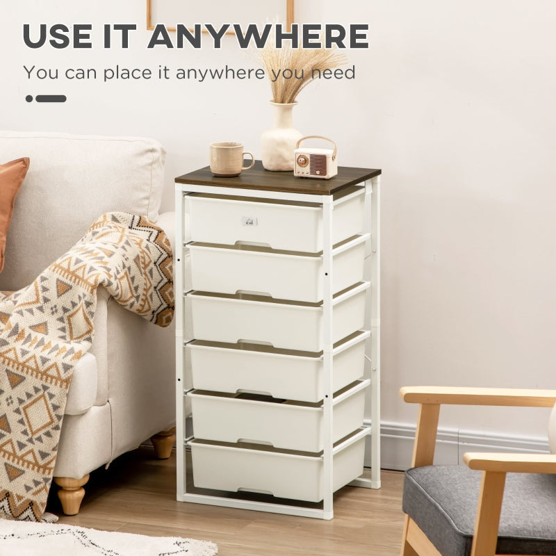 Bedroom Chest of Drawers, 6-Drawer Dresser Tall Storage, White