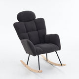Soft Teddy Fabric Rocking Chair with Padded Seat and Headrest, Dark Grey