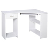 L-Shaped Corner Computer Desk with 2 Shelves, Keyboard Tray, and CPU Stand - White