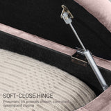 Semi-Circle Ottoman Storage Bench, Tufted Upholstered Footrest Stool, Rubberwood Legs, Pink