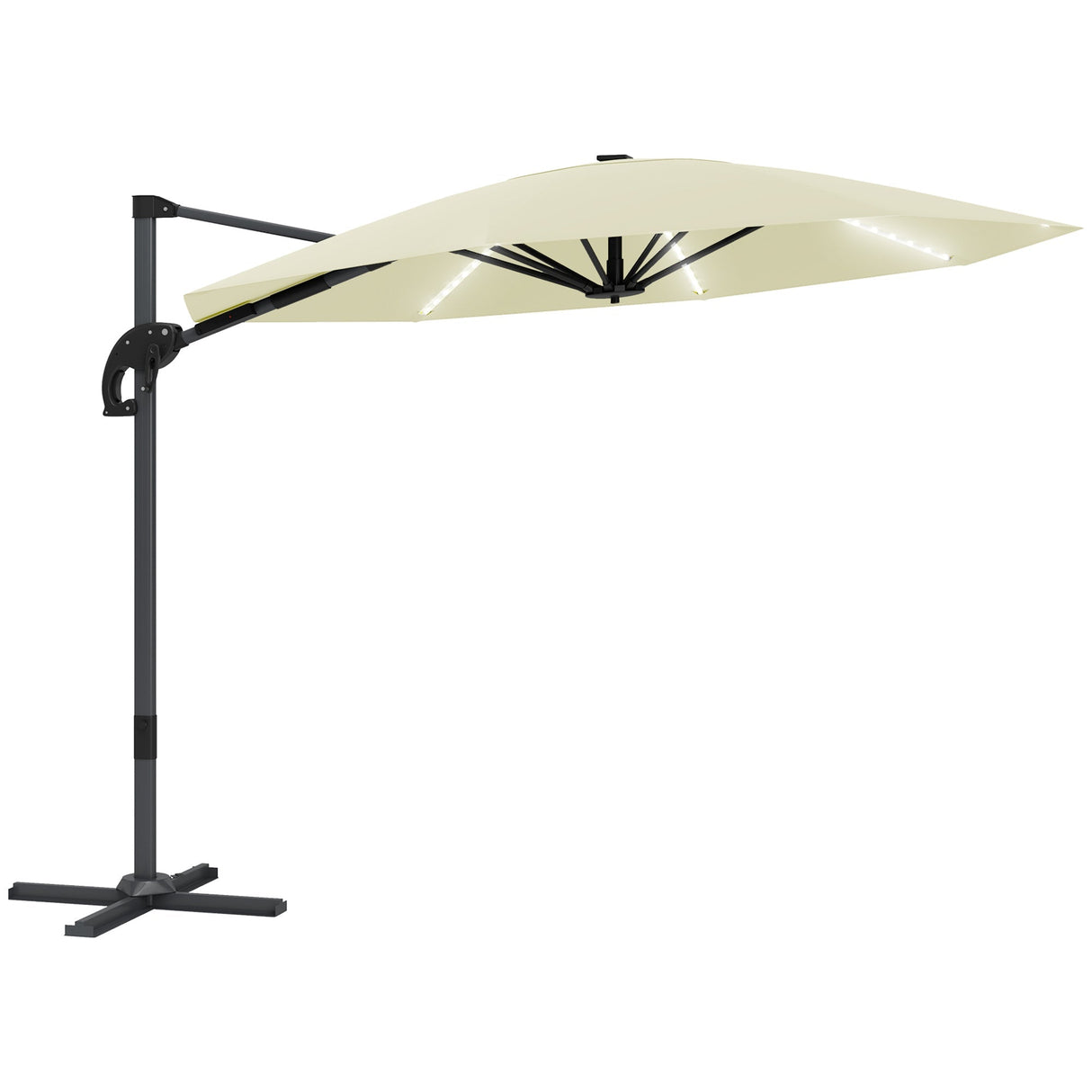 Cantilever Garden Parasol with Solar Lights, 360?? Rotation, Cream