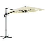 Cantilever Garden Parasol with Solar Lights, 360?? Rotation, Cream