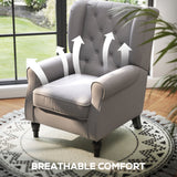 Retro Accent Chair, Wingback Armchair Wood Frame Button Tufted Design, Grey