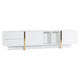 TV Stand for Up to 85 Inch TVs with Storage Cabinets & Open Shelves - Embossed Media Console, White
