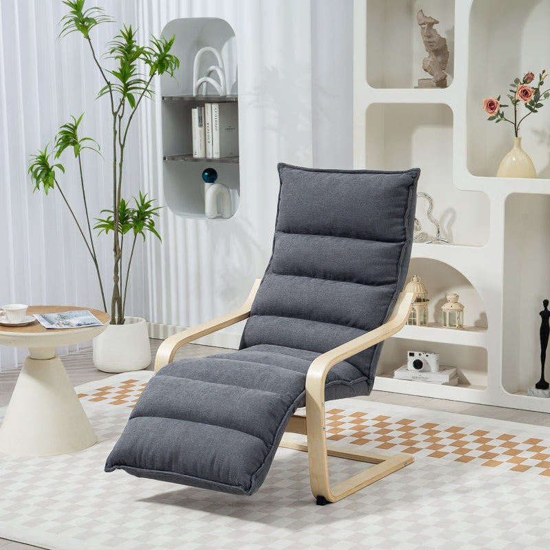 Curved Wooden Accent Chair with Adjustable Footrest, Dark Grey