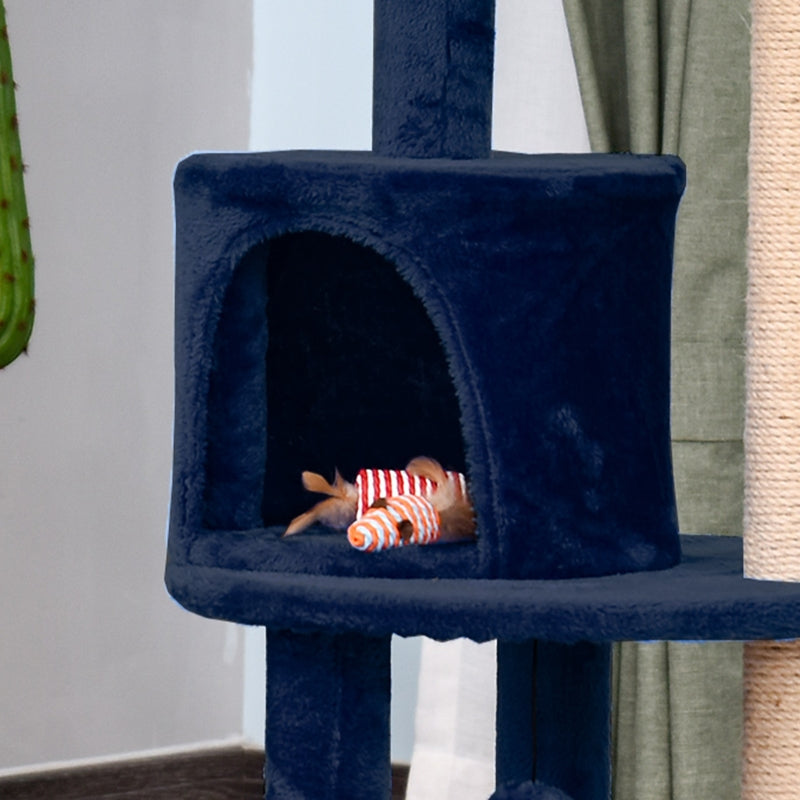 Cat Tree, Cat Condo Activity Centre with Scratching Posts, Plush Perches, Hanging Ball - Blue