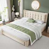 Upholstered Bed Double 4ft6 (135x190cm) with Storage, Slats & Headboard, Velvet Cream