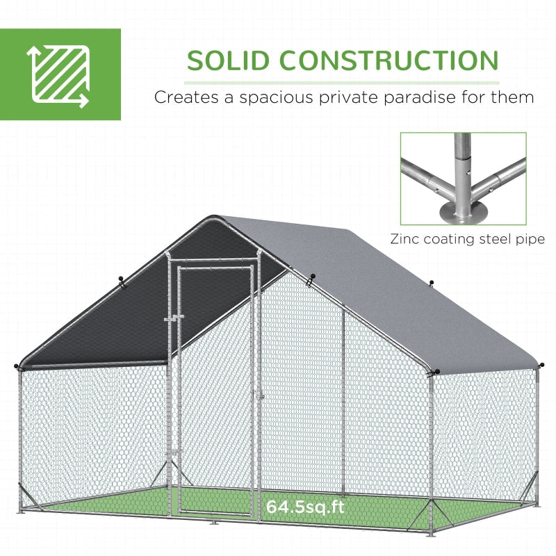 Chicken Run Walk-in Coop Hen Poultry House Cage with Water-Resist Cover, Galvanised