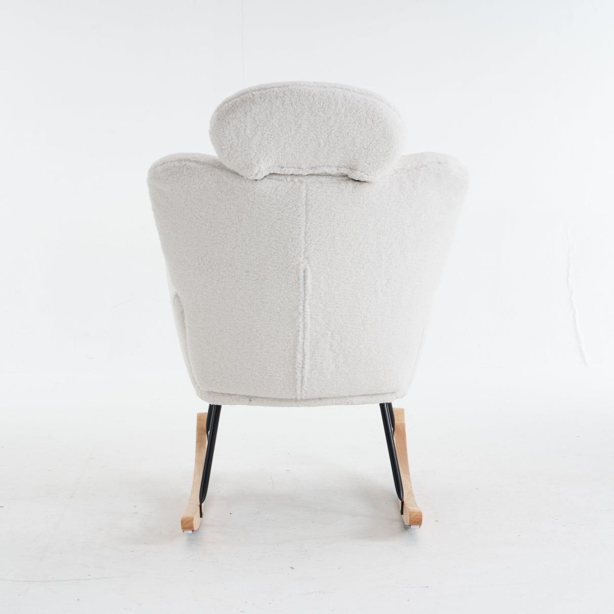 Soft Teddy Rocking Chair with Padded Seat, Tufted Upholstered - Ivory White