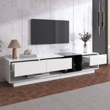 Modern TV Unit with High Gloss White and Black Finish - Lowboard with Drawers, Storage Compartments and Shelves