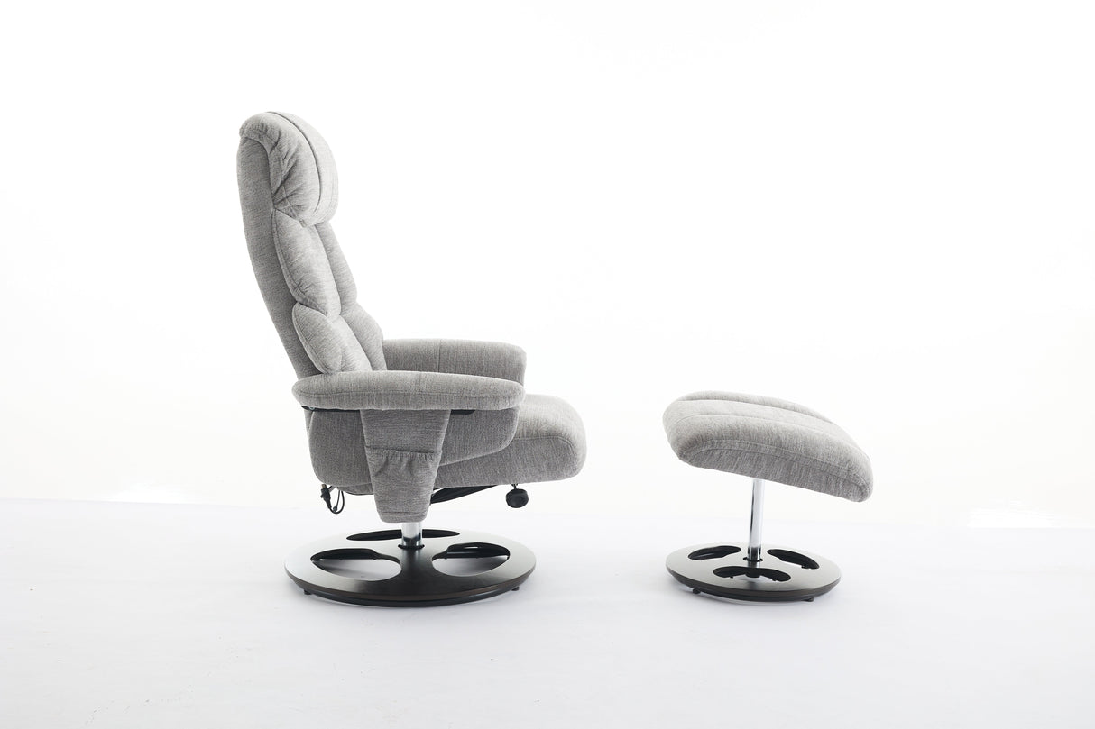 Chenille Upholstered Massage Recliner with Ottoman Footstool, 5 Points Massager, Wood/Metal Base, Grey