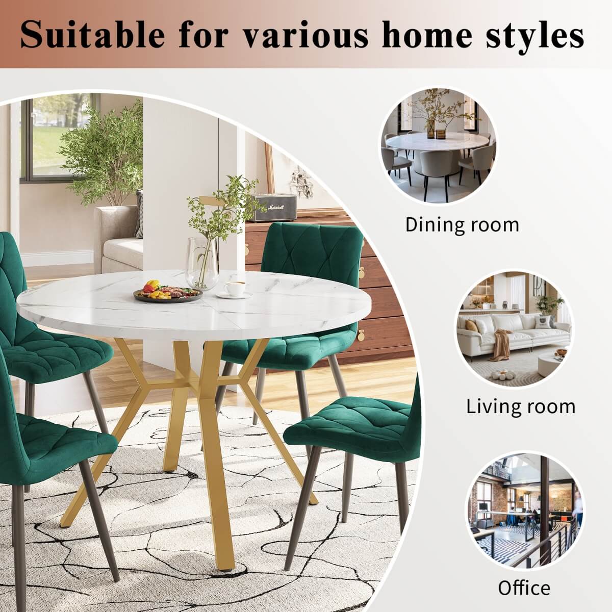 Round Marble Dining Table with X-Shaped Metal Base - Modern & Durable Table