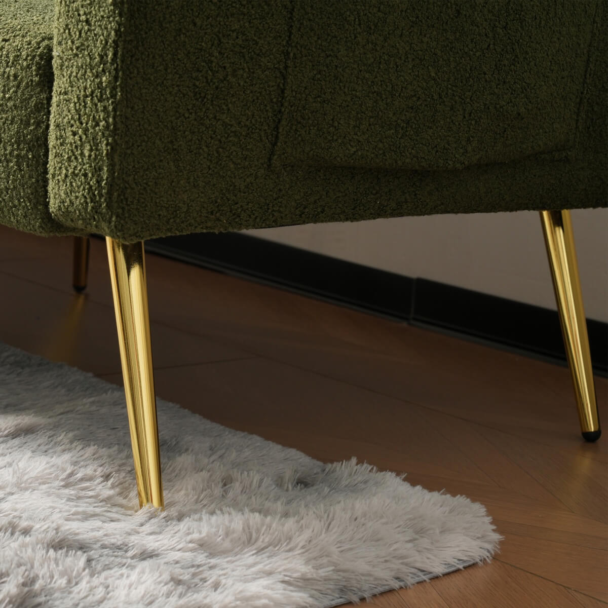 Convertible Sofa Bed with Adjustable Backrest - Modern Recliner Sofa with Gold Legs and Storage Pockets, Green