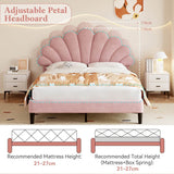 4FT6 Double Upholstered Velvet Bed Frame - Adjustable Petal Headboard, Slatted Base