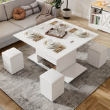White Lift Top Coffee Table with Storage - Modern Living Room Coffee Table with Hidden Storage Compartment