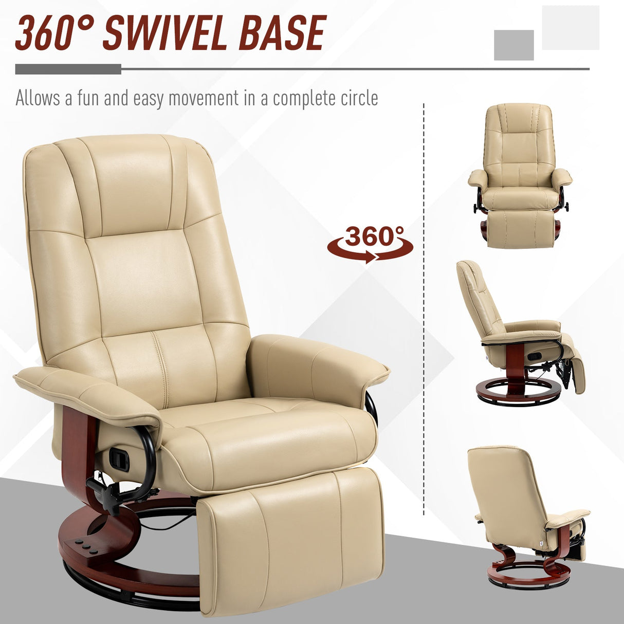 Faux Leather Armchair, 145?? Reclining Back and Footrest - Cream