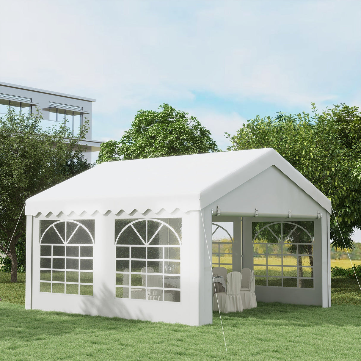 Marquee Party Tent, 4m x 4m Heavy Duty Galvanised Steel, White