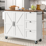 Kitchen Island Serving Cart with Extendable Worktop and Wood Grain, Two Doors and Three Drawers