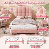 3ft Single Boucle Upholstered Bed Frame with Cloud-Shaped Headboard - Adjustable Headboard, Solid Wood Legs and Sturdy Support, No Box Spring Required, Pink