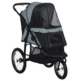 Pet Stroller Jogger, Foldable with Adjustable Canopy, 3 Big Wheels, Grey
