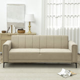 3 Seater Sofa, Modern Channel Tufted Upholstered Couch, Khaki Fabric