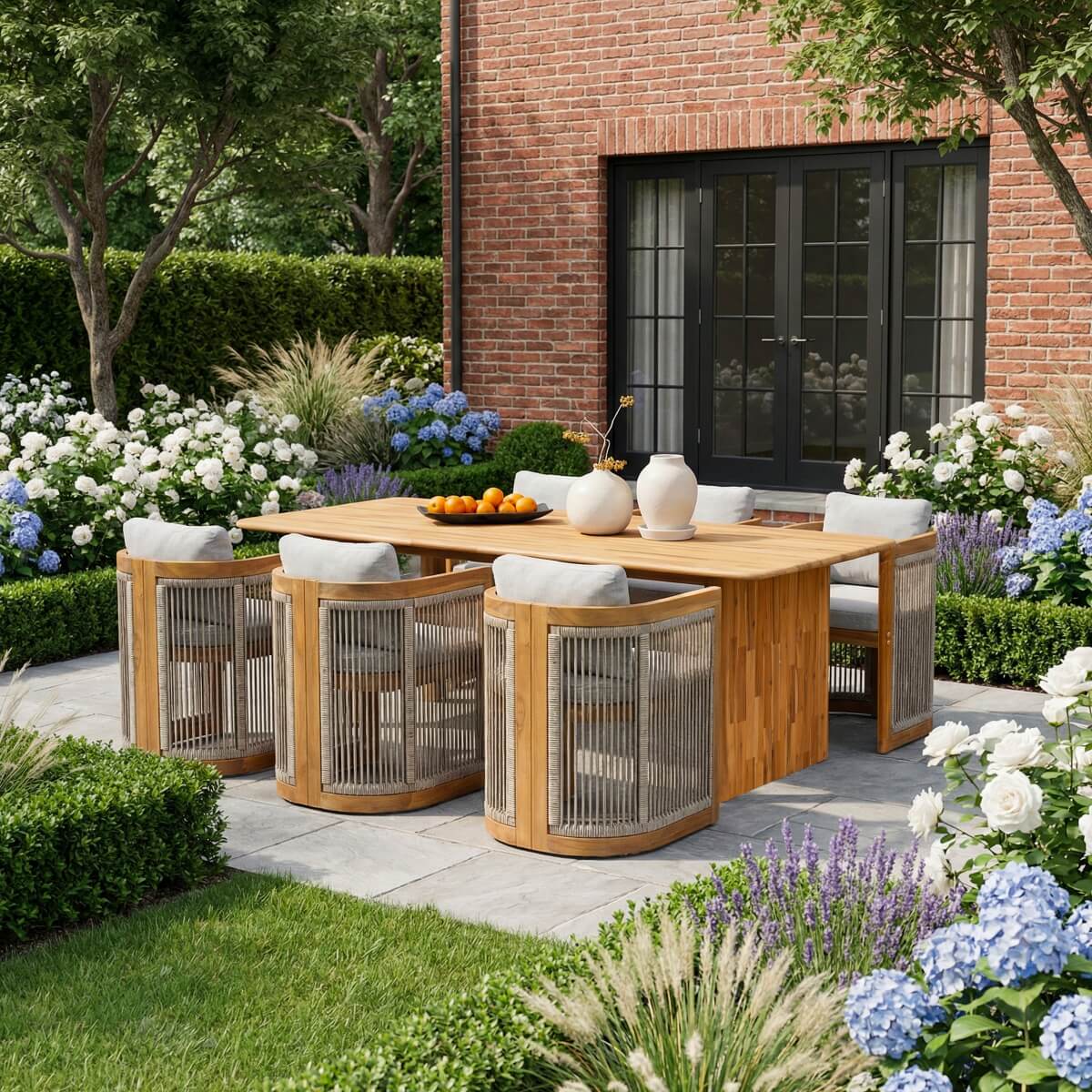 CAVEN Solid Wood Outdoor Dining Set with 2.2m Table & Chairs