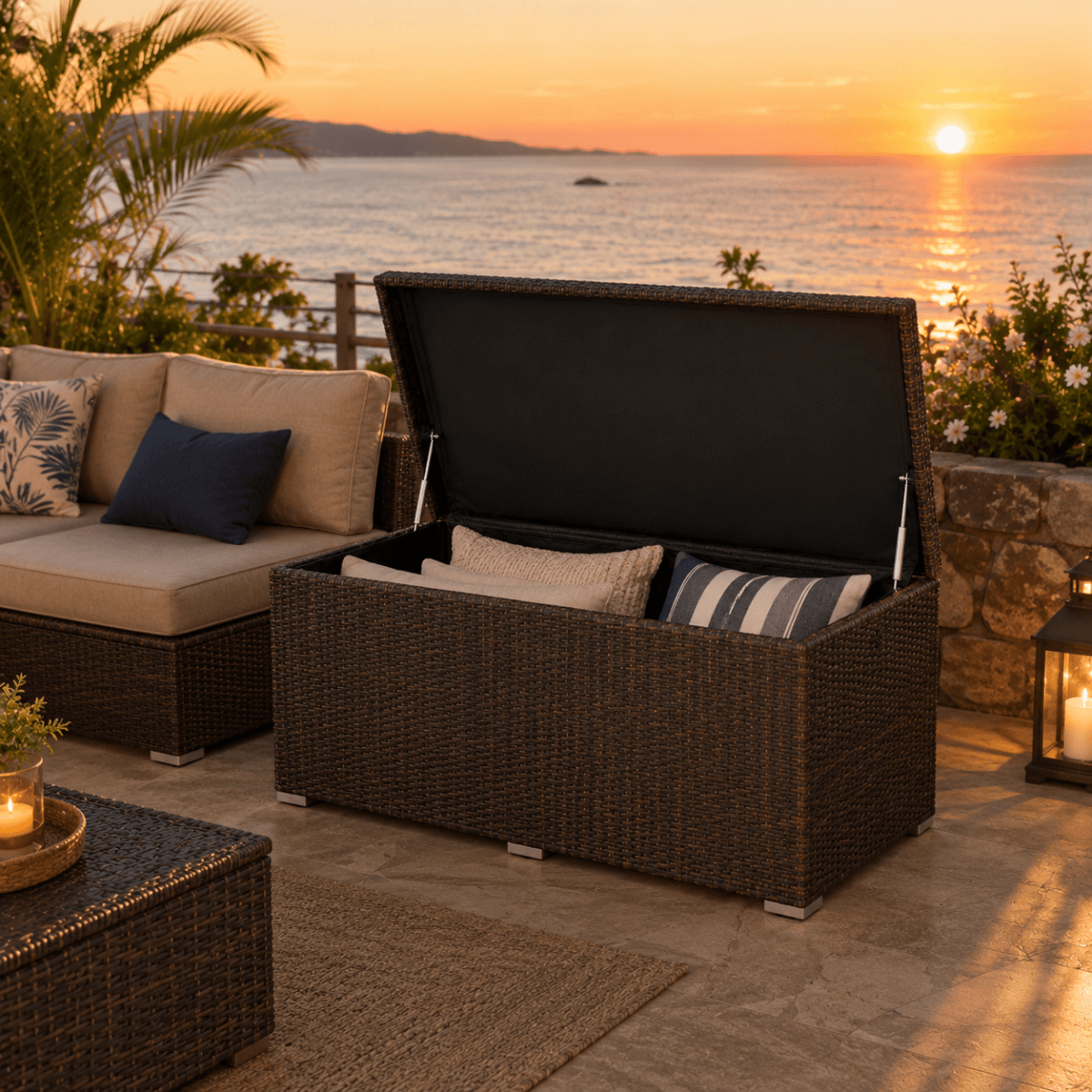 Rattan Garden Storage Box - Medium Outdoor Patio Storage Chest