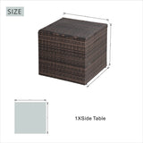 9 Seater Outdoor Rattan Fire Pit Sofa Set – Garden Lounge with Rectangular Fire Pit Table and Side Table with Built-In Storage