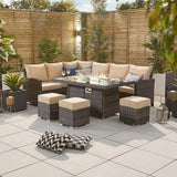 8-Seater Outdoor Corner Sofa Set with Rectangular Fire Pit Table and 3 Footstools - PAF-16591