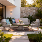 4-Seater Outdoor Sofa Set with Round Coffee Table - Metal Garden Patio Furniture Set