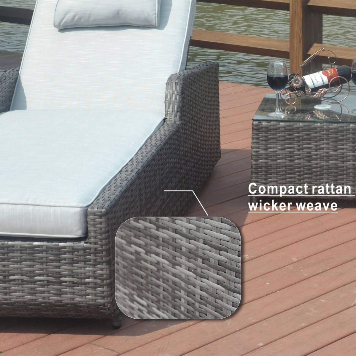 3 Piece Outdoor Rattan Sun Lounger Set with Side Table - Garden Sun Loungers