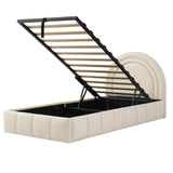 3ft Single Velvet Ottoman Bed - Upholstered Storage Bed with Headboard, Beige